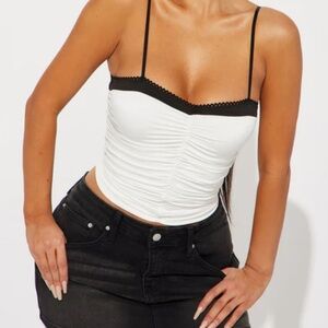 Fashion Nova Black and White Ruched Bodysuit